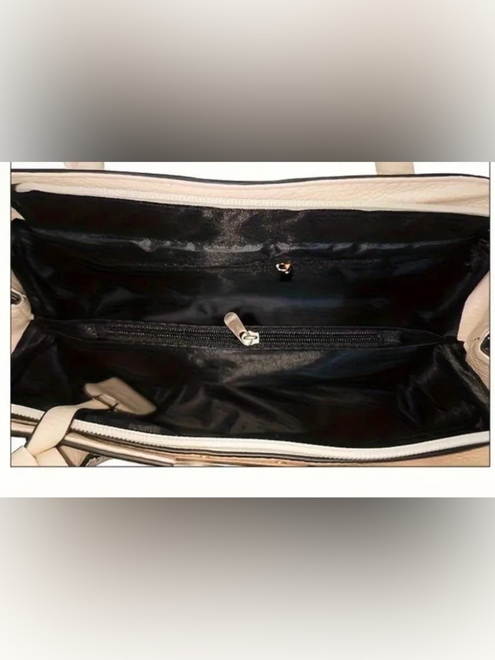 Classic Structured Women’s Tote Bag in black Vegan Leather Ivory - Picture 2 of 4